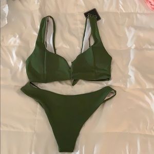 Green back knot bikini